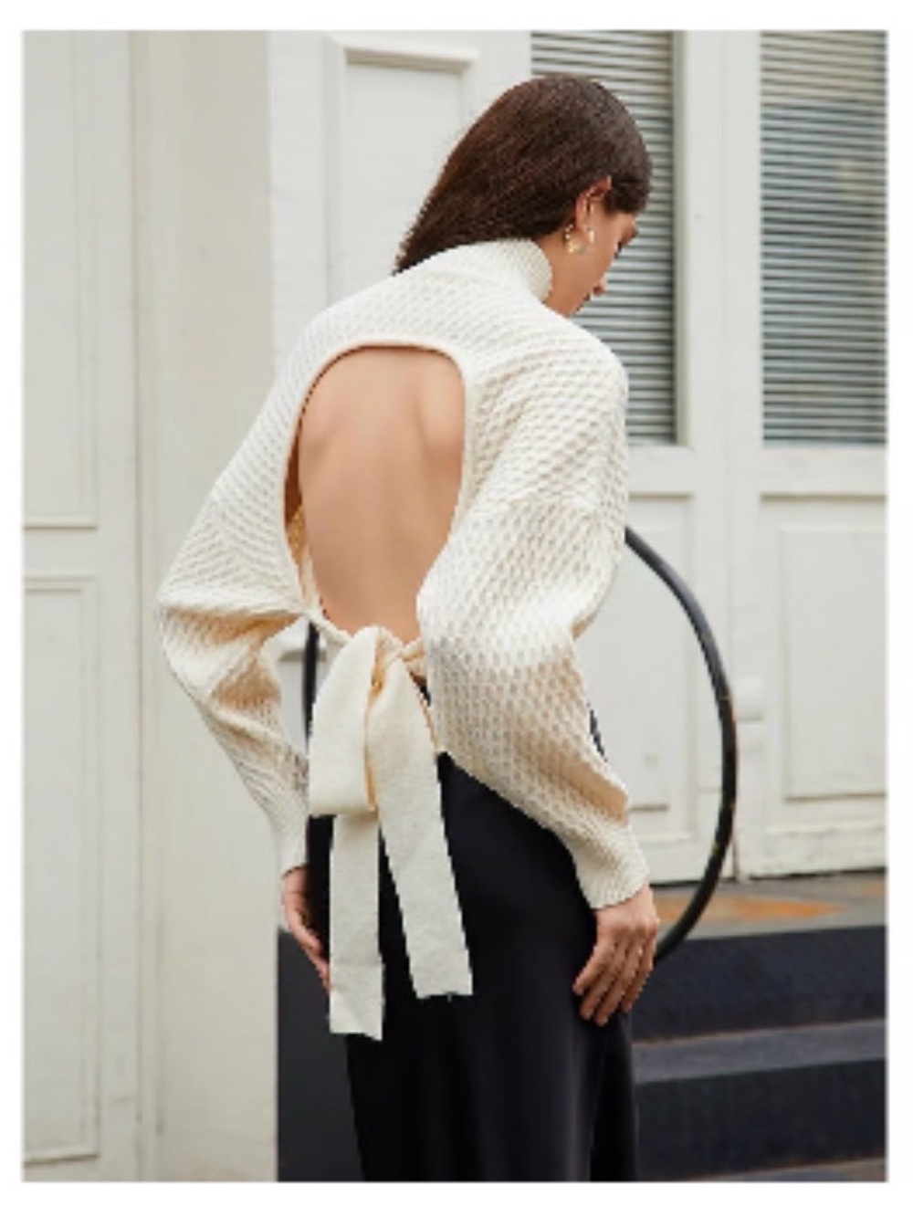 Commense Cropped Tie-Back Sweater - Camel